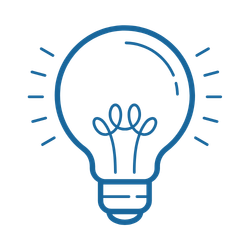 Innovazione Icona di una lampadina blu che simboleggia l'importanza dell'innovazione all'interno dell'Ospedale Veterinario Croce Azzurra
